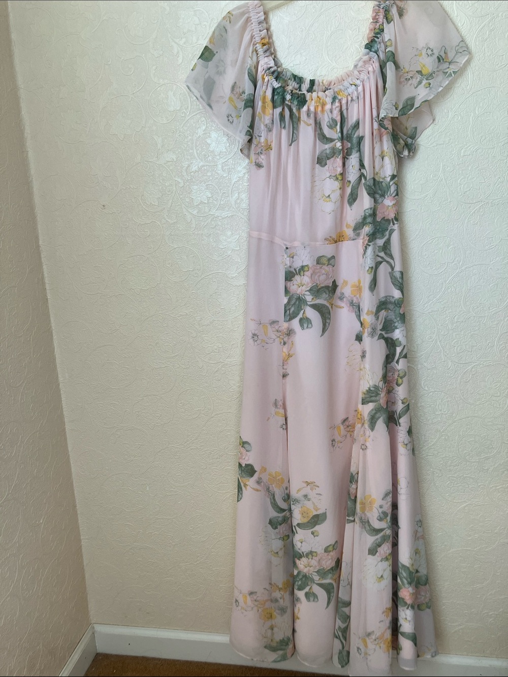 Rachel Parcell Blush Pink Floral Off-Shoulder Maxi Dress
